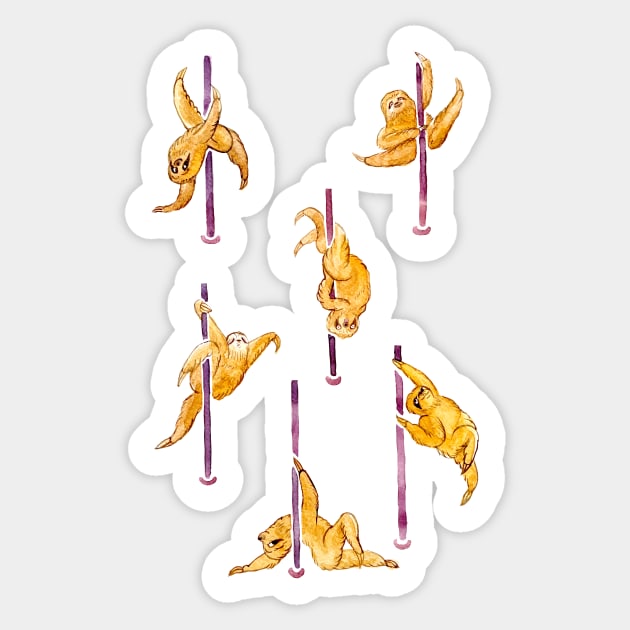 Sloth Pole Dancing Watercolor Sticker by huebucket